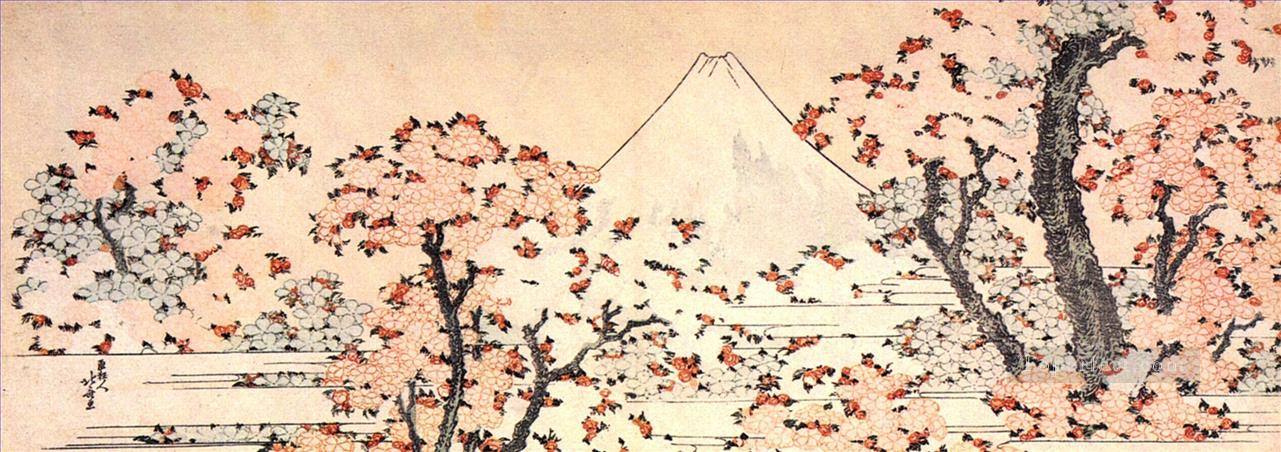 桜越しに見える富士山 葛飾北斎 浮世絵油絵